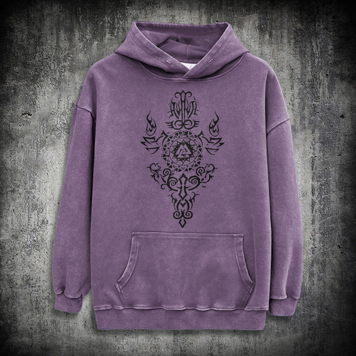 WorldNorse Valknut Flame Emblem Washed Hoodie - Lila - 3XL - image 23