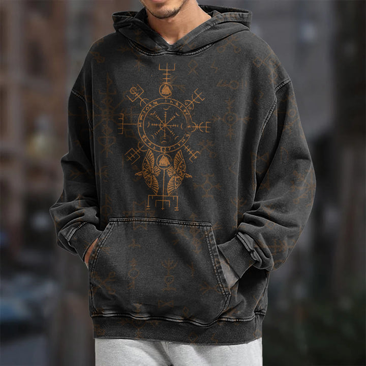 WorldNorse Bronze Rune Vegvisir Raven Washed Hoodie - image 7