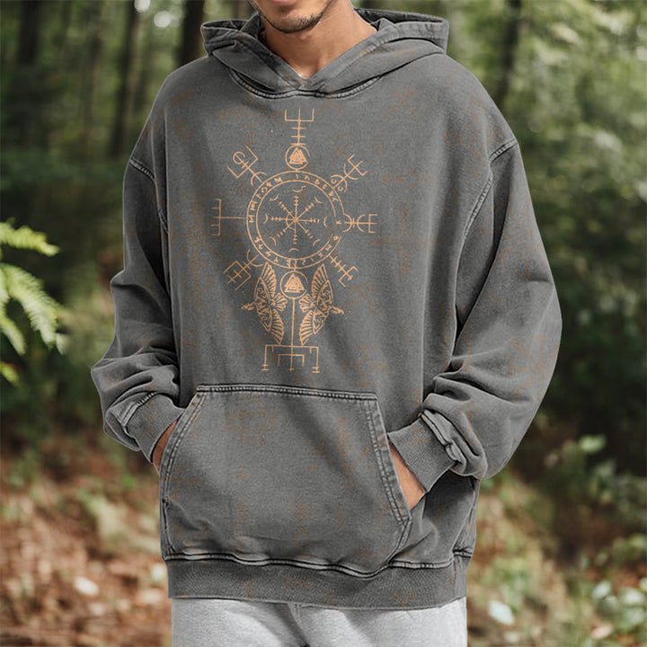 WorldNorse Bronze Rune Vegvisir Raven Washed Hoodie - image 14