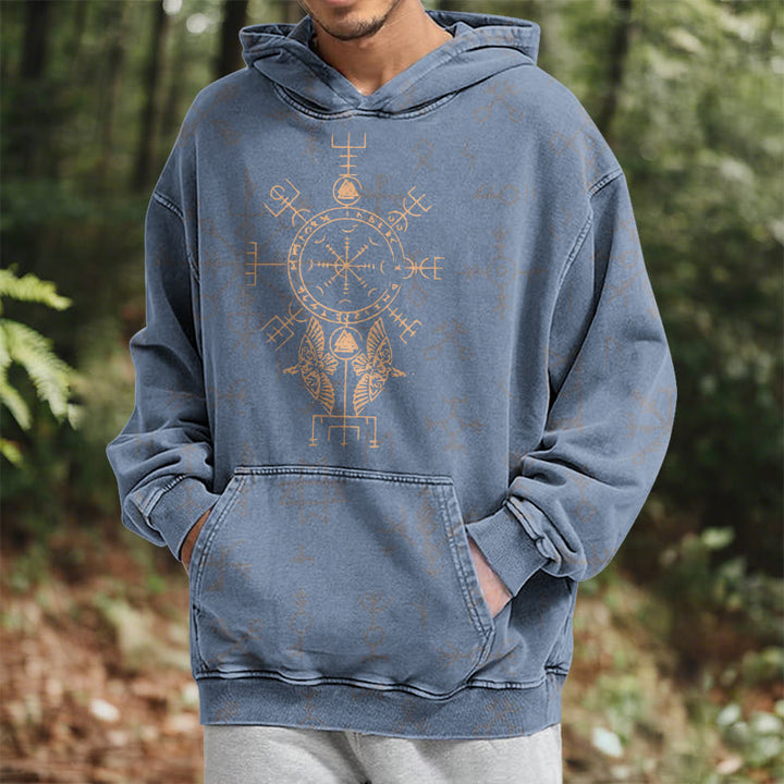 WorldNorse Bronze Rune Vegvisir Raven Washed Hoodie - image 17