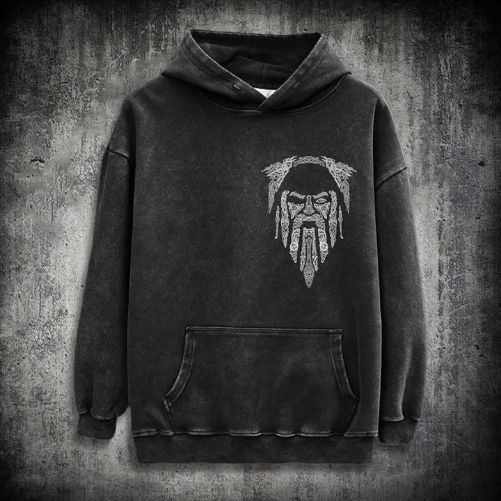 WorldNorse Gothic Rune Viking Elder Washed Hoodie - Schwarz - 3XL - image 0