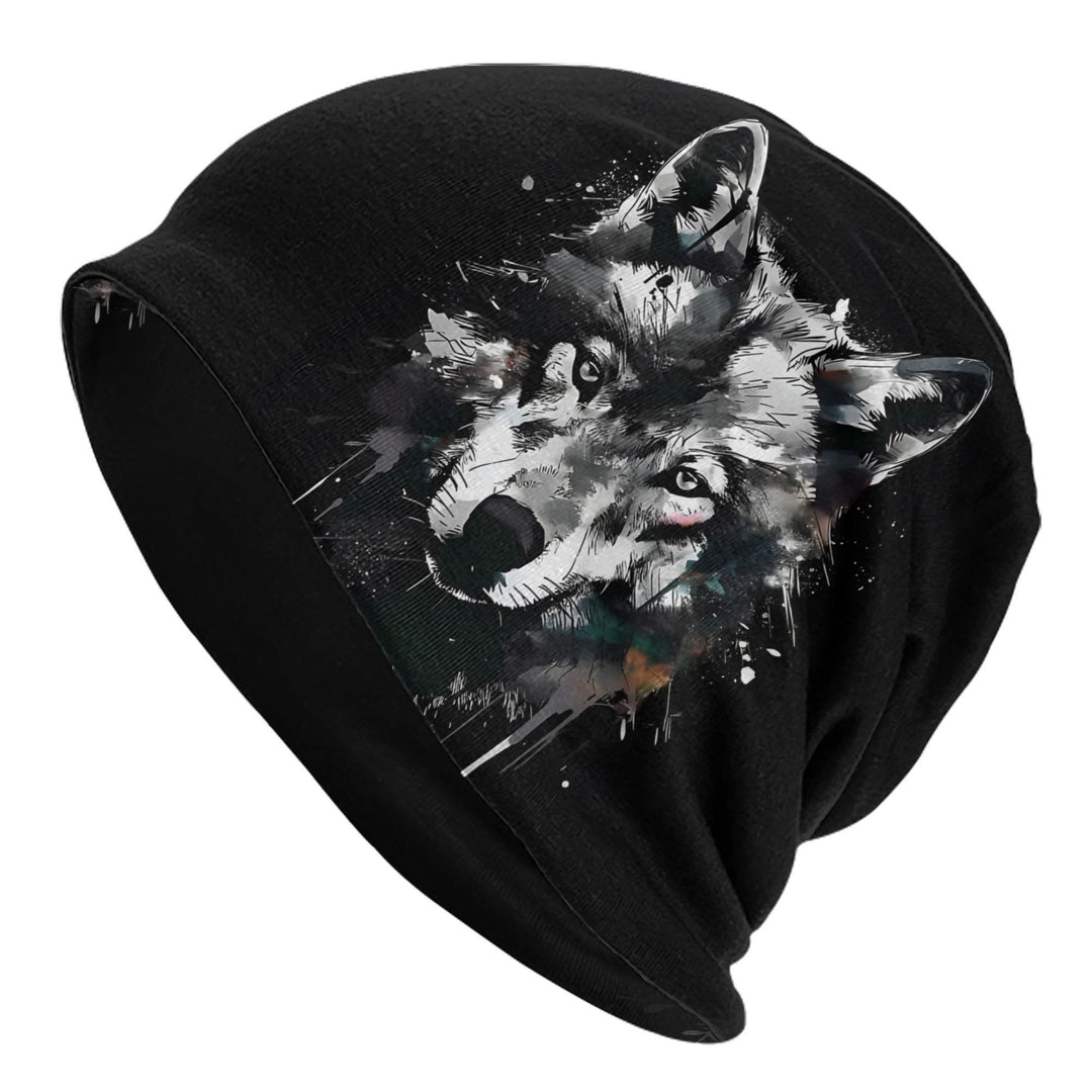 WorldNorse Watercolor Wolf Splatter Ink Beanie - Schwarz - image 0