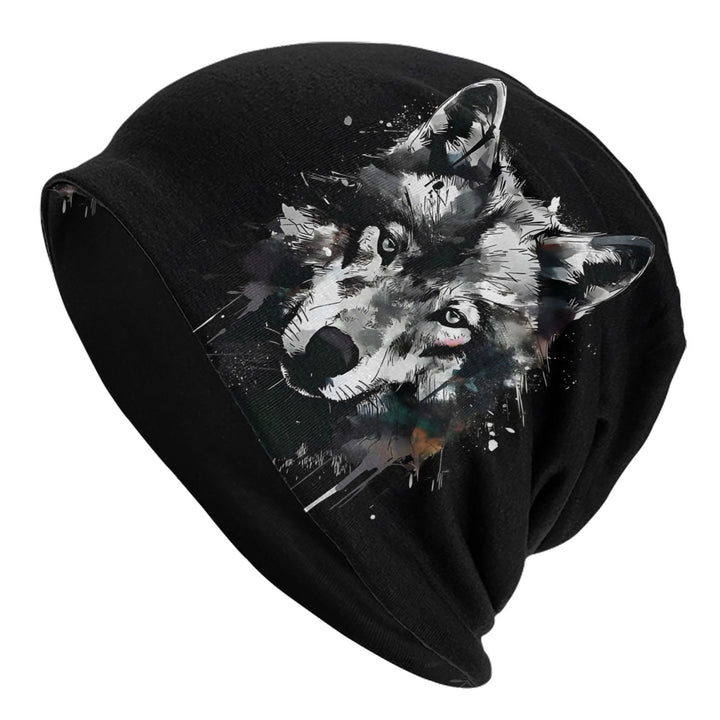 WorldNorse Watercolor Wolf Splatter Ink Beanie - Schwarz - image 0