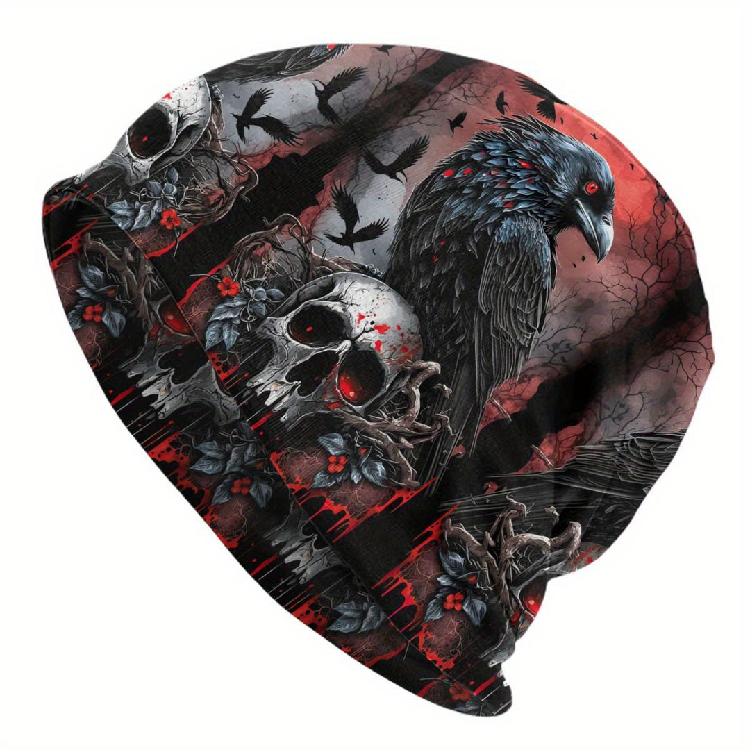 WorldNorse Dark Raven Blood Skull Gothic Pattern Beanie - Raven und Schädel #A - image 0
