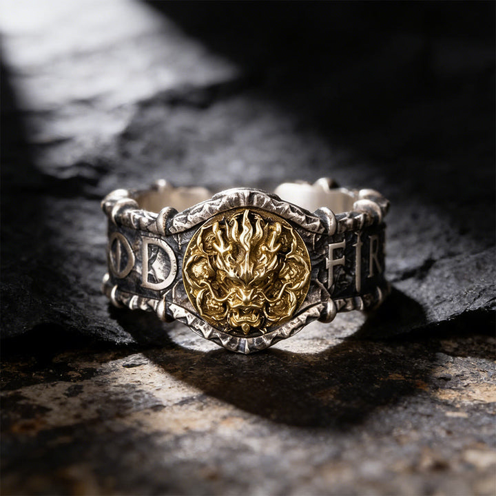 WorldNorse vergoldeter Maskenring mit Runenprägung - image 2