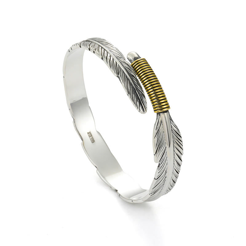 WorldNorse Handgefertigtes Armband aus 999er Silber mit gefiederter Goldwicklung und strukturierter Oberfläche - image 2