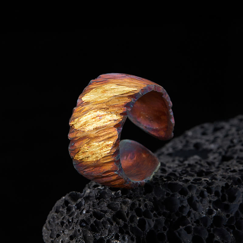 WorldNorse Handgefertigtes 999 Silber Ember Streak Strukturierter Ring - Buntes Gold - Innenumfang 62,5–65 cm - NEIN DANKE - image 0