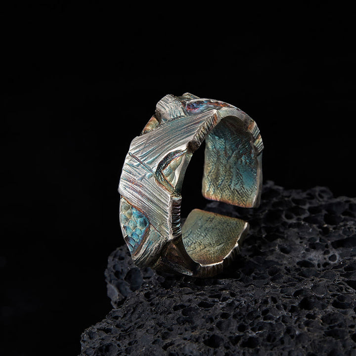WorldNorse Handgefertigtes Ring aus 999er Silber mit prismatischer Bruchstruktur - Innenumfang 62,5–65 cm - NEIN DANKE - image 0