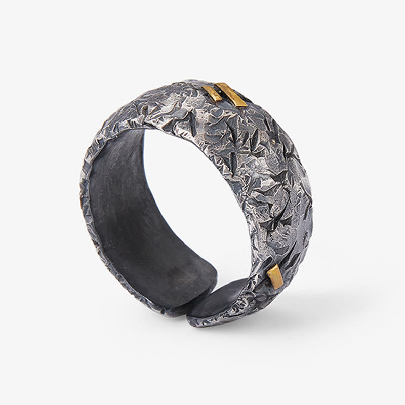 WorldNorse Handgefertigtes Ring aus 999 Sterlingsilber mit mattierter Kruste und Goldeinlage - image 3