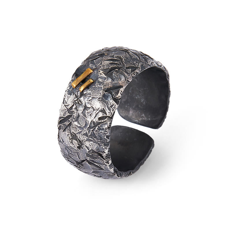 WorldNorse Handgefertigtes Ring aus 999 Sterlingsilber mit mattierter Kruste und Goldeinlage - image 2