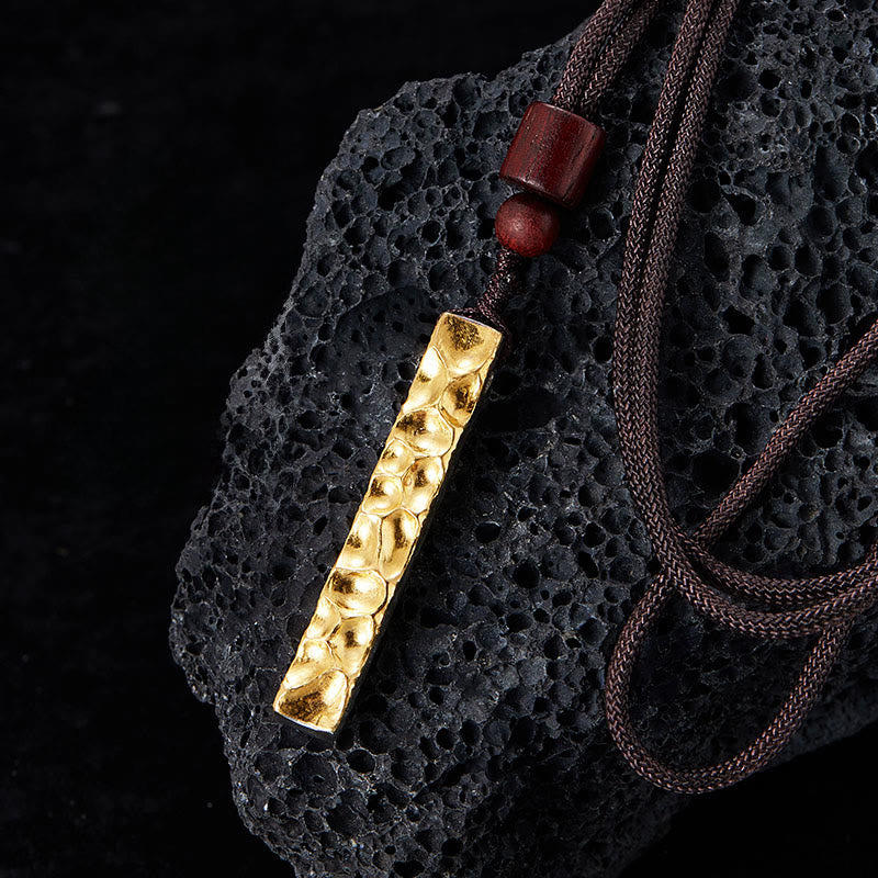 WorldNorse Handgefertigtes Halskette aus vergoldetem 999er Silber mit Lava-Textur und Holzperlen - Mit Kette - NEIN DANKE - image 0