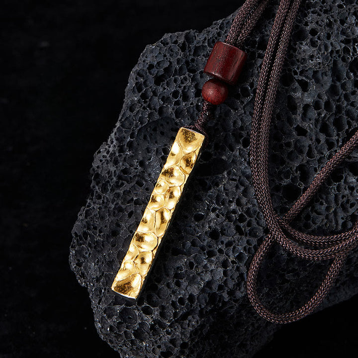 WorldNorse Handgefertigtes Halskette aus vergoldetem 999er Silber mit Lava-Textur und Holzperlen - Mit Kette - NEIN DANKE - image 0