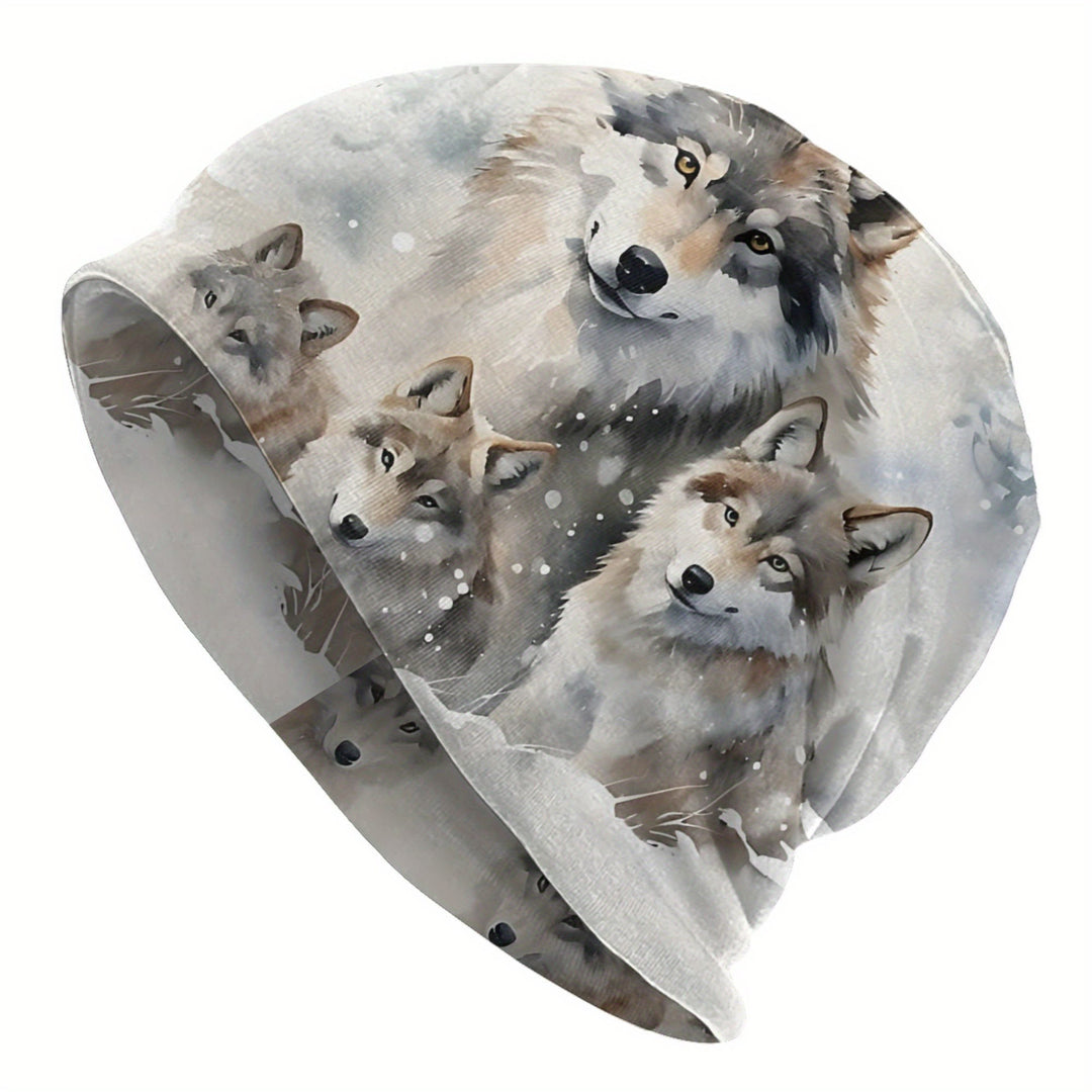 WorldNorse Misty Wolf Kin Watercolor Beanie - Wölfe - image 0