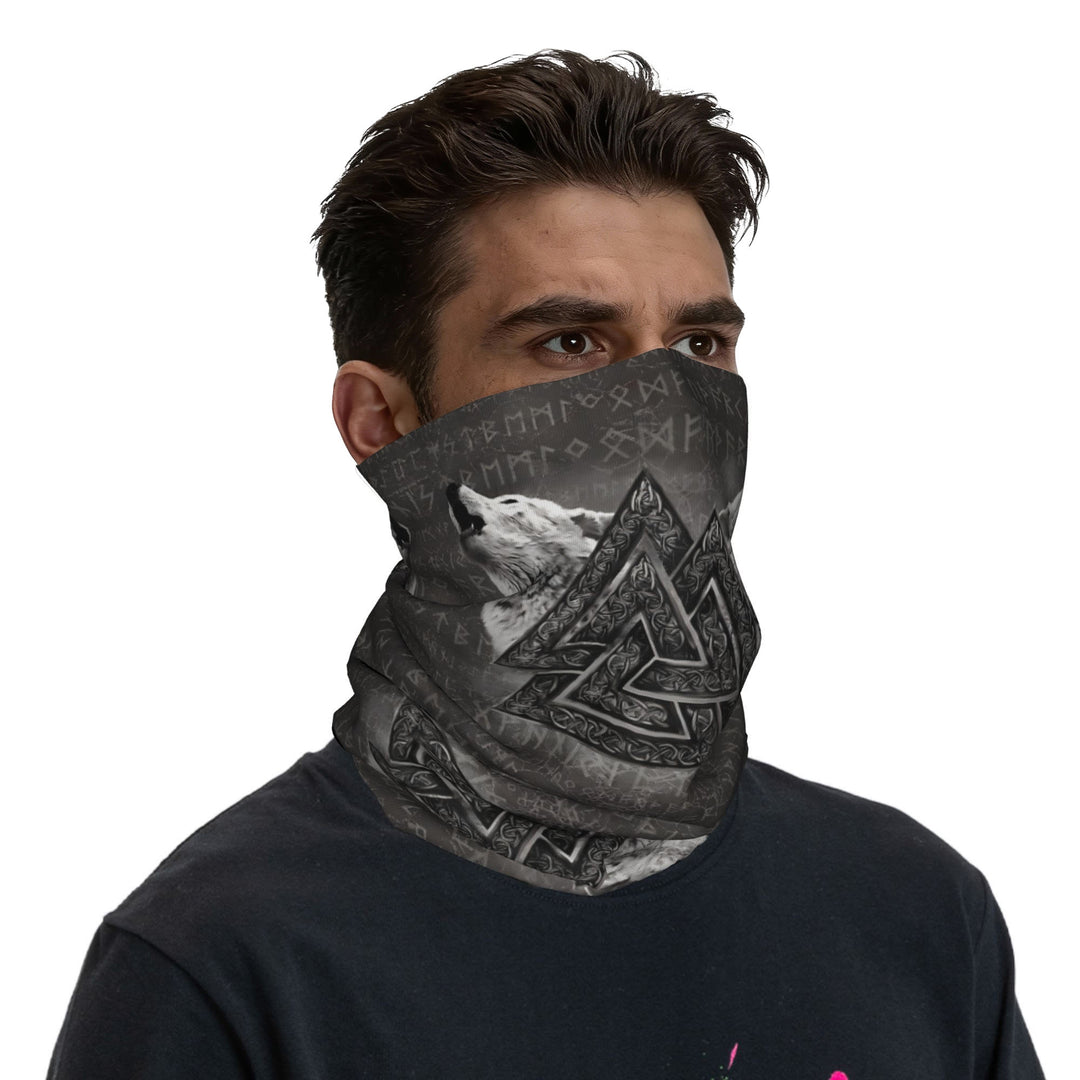 WorldNorse Gesichtsmaske und Halswärmer mit geätzten Valknut Wölfen - image 4