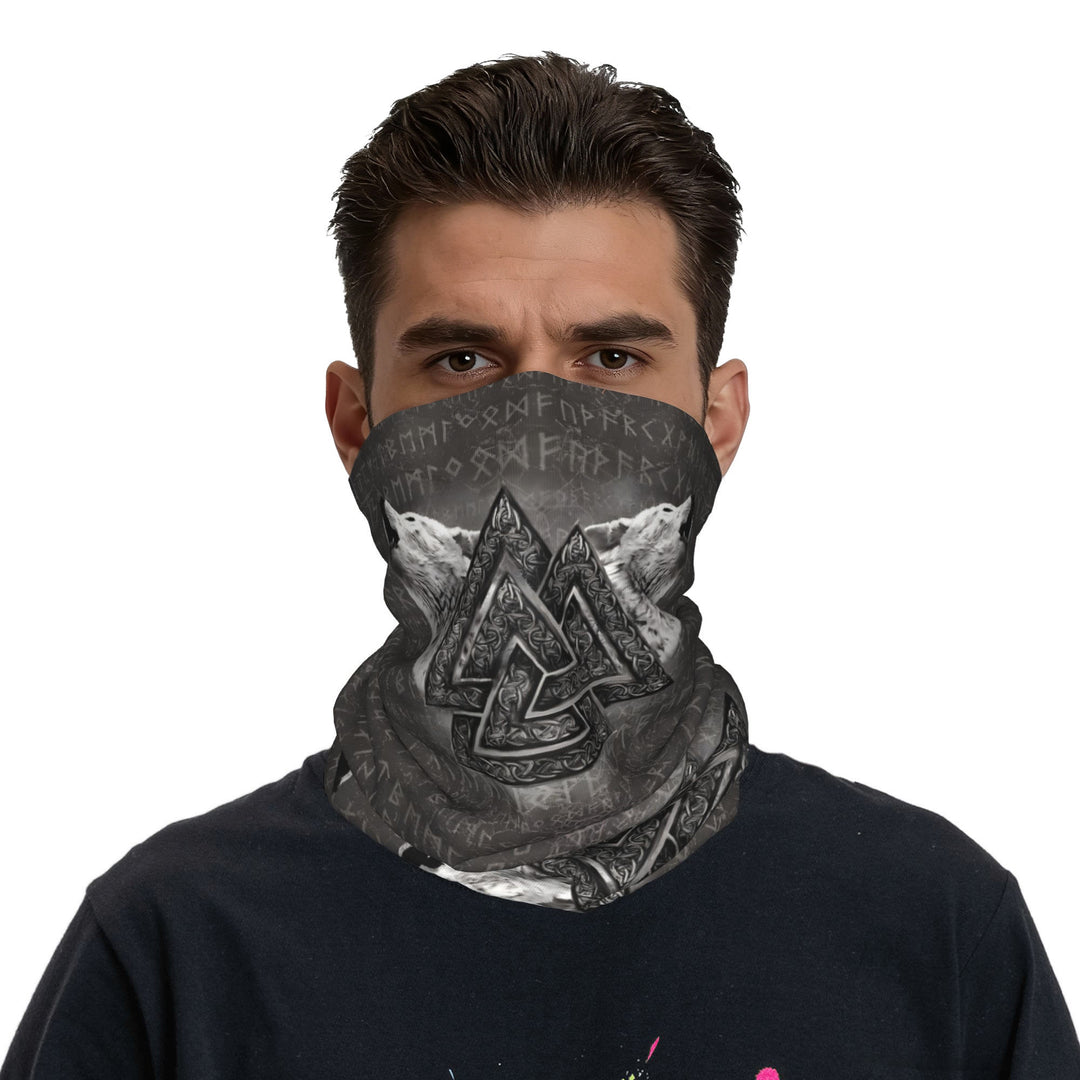 WorldNorse Gesichtsmaske und Halswärmer mit geätzten Valknut Wölfen - image 2