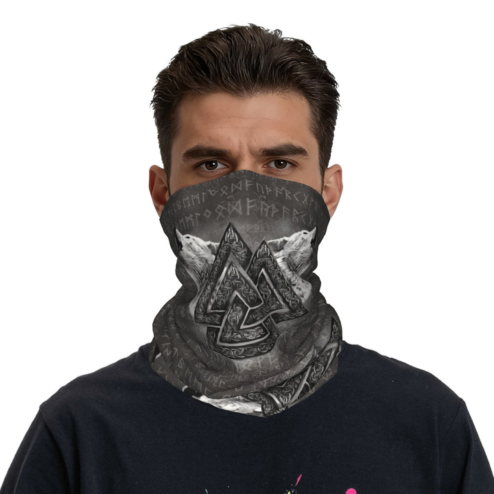 WorldNorse Gesichtsmaske und Halswärmer mit geätzten Valknut Wölfen - image 2