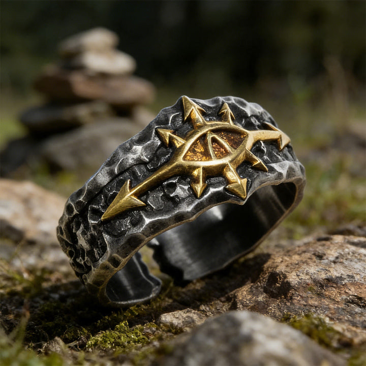 WorldNorse Forge Texturierter Riven-Siegelring - Retro Gold - image 0