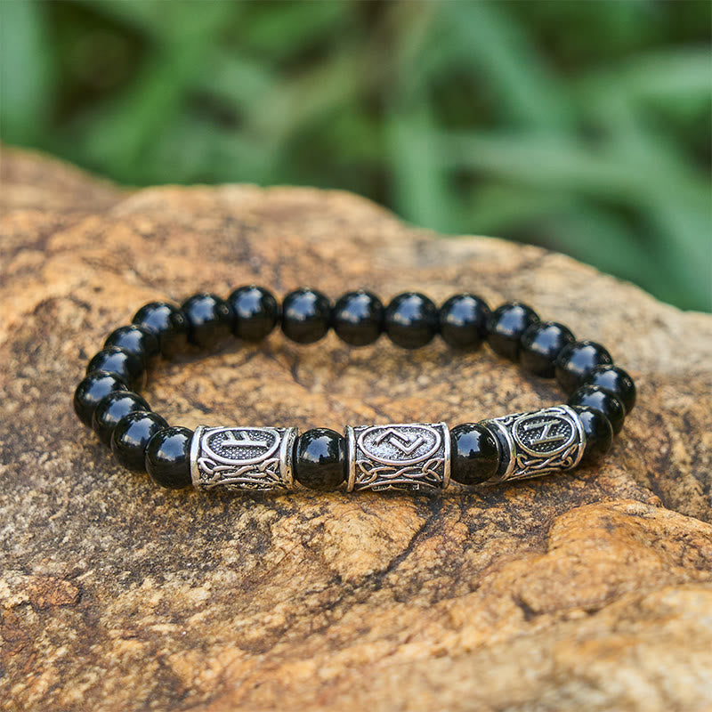 WorldNorse Viking Rune Armband mit bunten Kristallperlen - Black Onyx - image 0
