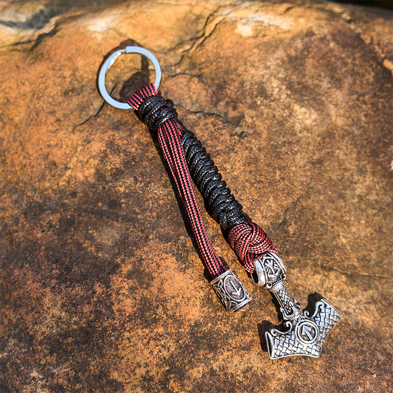 WorldNorse Thors Hammer Rune Geflochtener Schlüsselanhänger - Schwarz & Lavarot - image 14