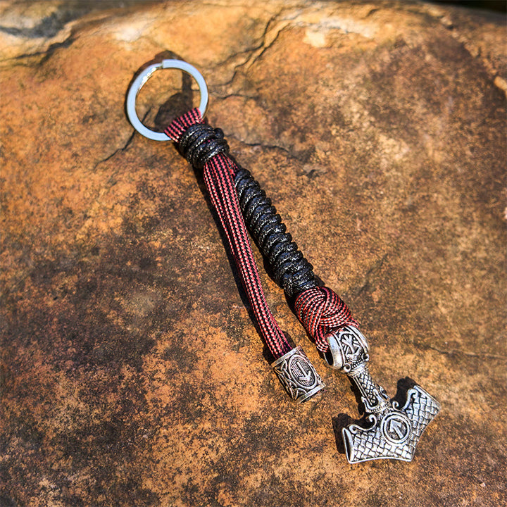 WorldNorse Thors Hammer Rune Geflochtener Schlüsselanhänger - Schwarz & Lavarot - image 14