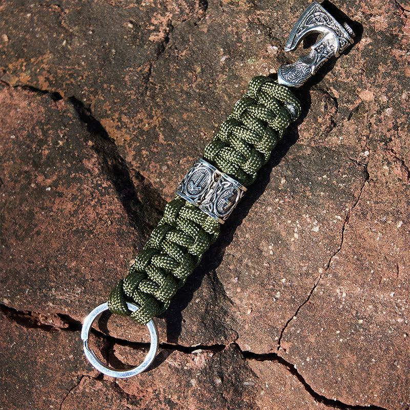 WorldNorse Wikinger Axt Rune -Emblem, geflochtener Schlüsselanhänger - Armeegrün - image 11