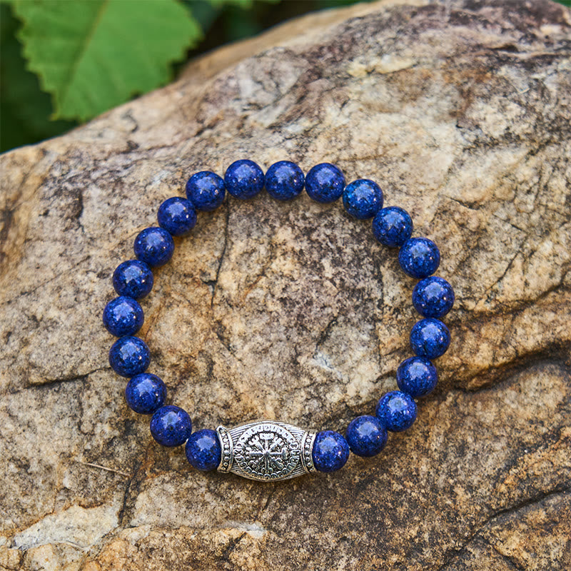WorldNorse Wikinger-Runen-Armband mit Vegvisir und Kristallperlen - Lapislazuli - image 6