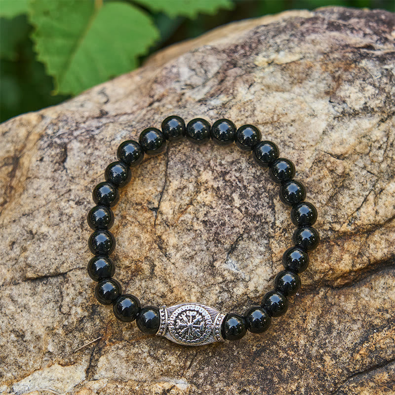WorldNorse Wikinger-Runen-Armband mit Vegvisir und Kristallperlen - Schwarzer Obsidian - image 9