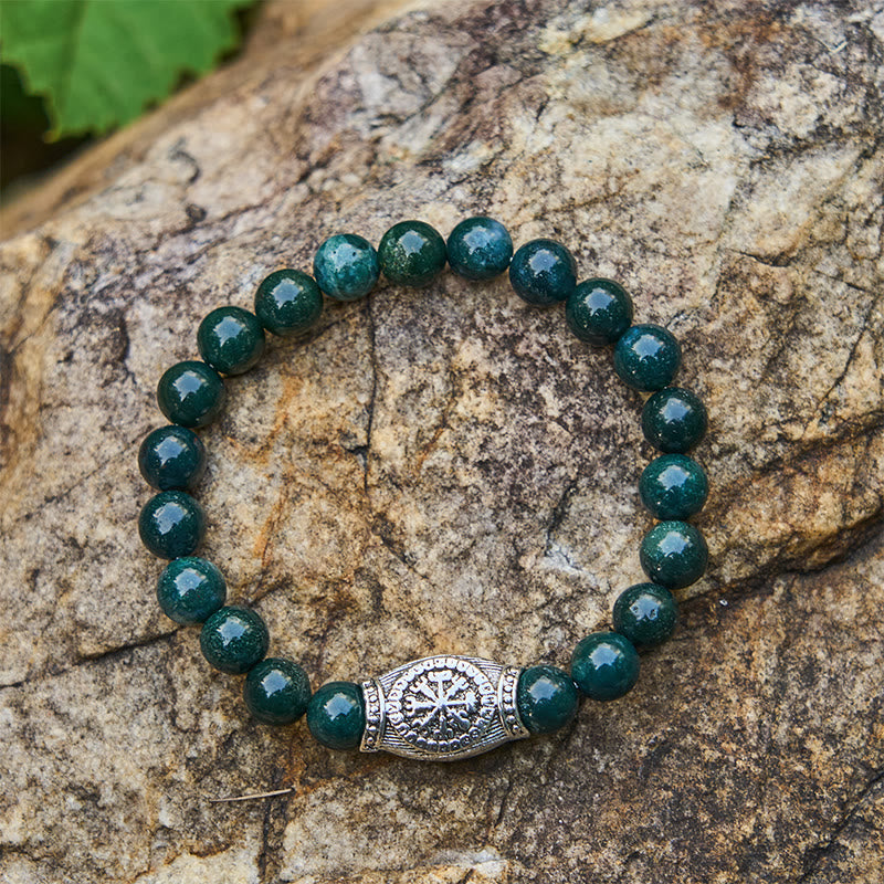 WorldNorse Wikinger-Runen-Armband mit Vegvisir und Kristallperlen - Moosachat - image 3
