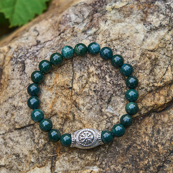 WorldNorse Wikinger-Runen-Armband mit Vegvisir und Kristallperlen - Moosachat - image 3