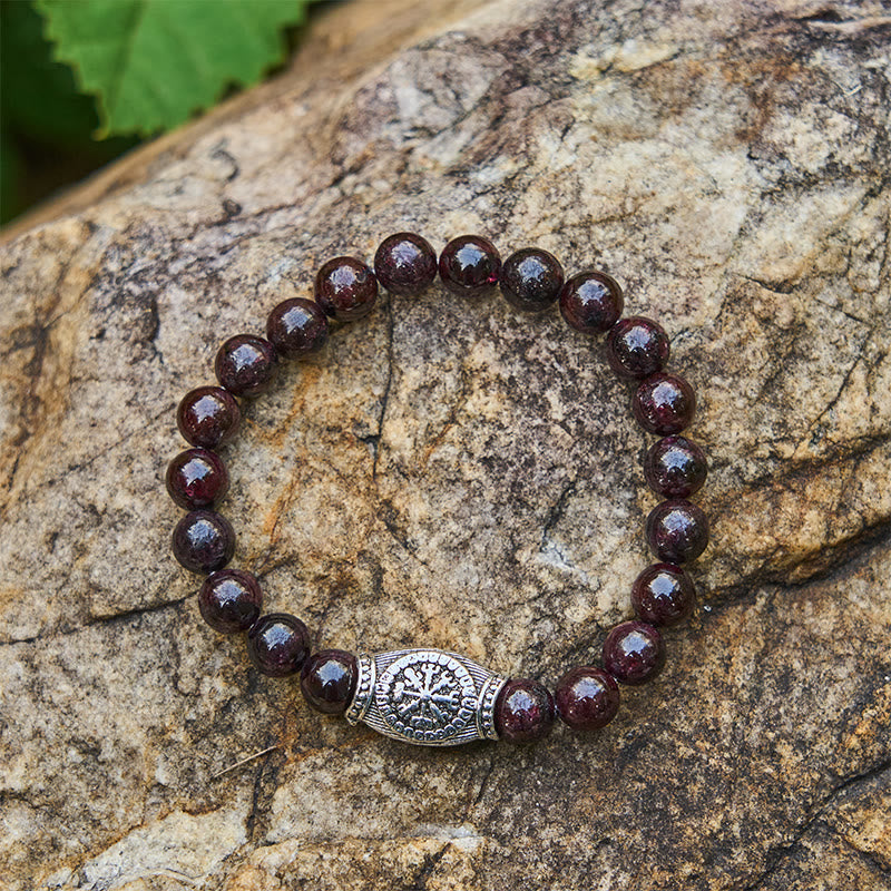 WorldNorse Wikinger-Runen-Armband mit Vegvisir und Kristallperlen - Granat - image 17