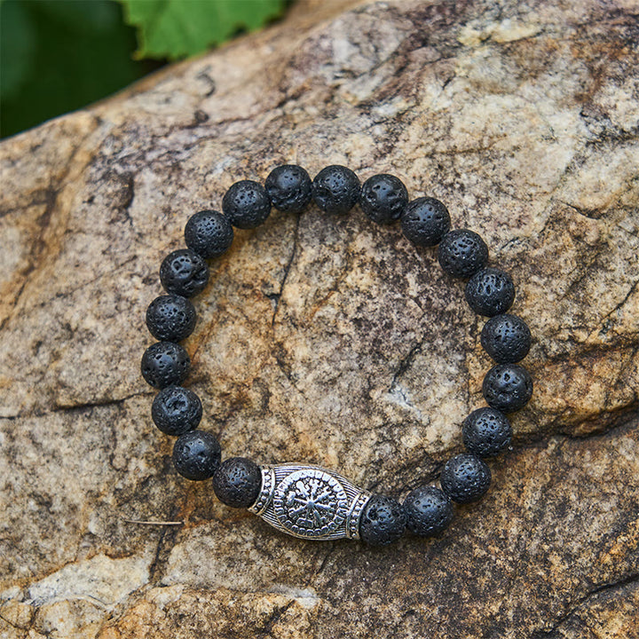 WorldNorse Wikinger-Runen-Armband mit Vegvisir und Kristallperlen - Lavagestein - image 16