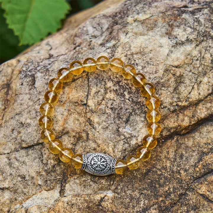 WorldNorse Wikinger-Runen-Armband mit Vegvisir und Kristallperlen - Citrin - image 0