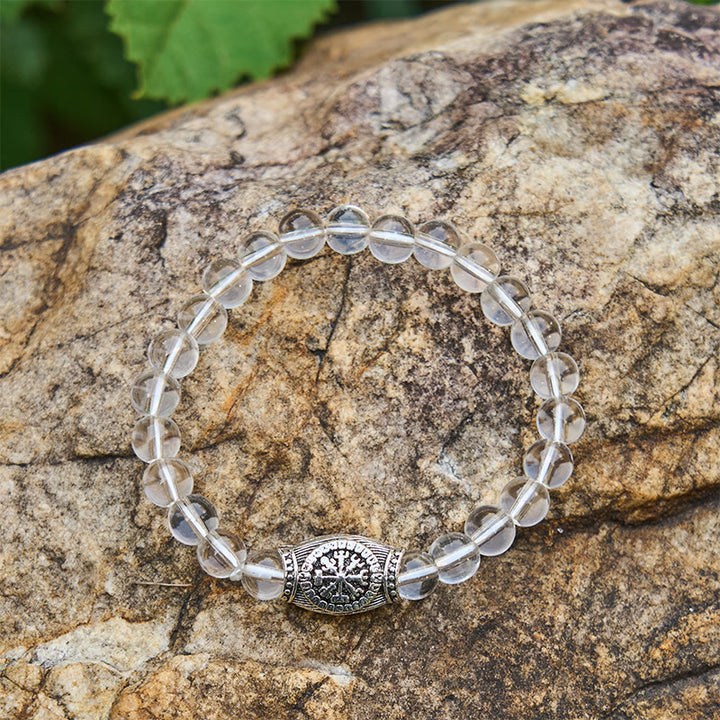 WorldNorse Wikinger-Runen-Armband mit Vegvisir und Kristallperlen - Klarer Quarz - image 5