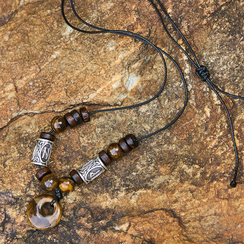 WorldNorse Wikinger-Halskette mit schillerndem Talisman und Perlen - Tigerauge - image 4