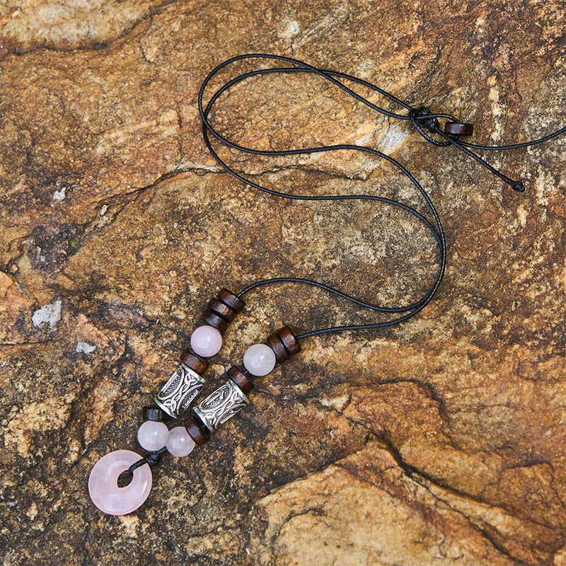 WorldNorse Wikinger-Halskette mit schillerndem Talisman und Perlen - Rosenquarz - image 7