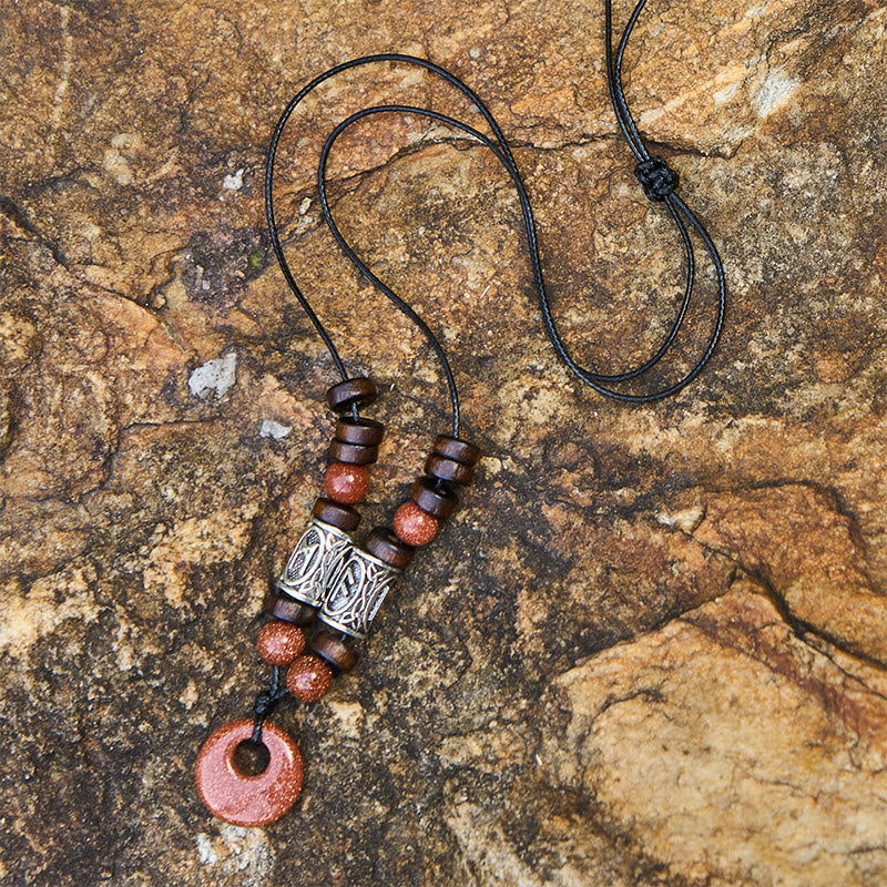 WorldNorse Wikinger-Halskette mit schillerndem Talisman und Perlen - Goldstone - image 5