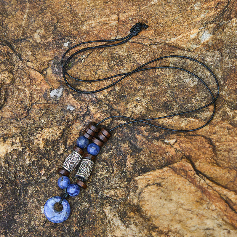 WorldNorse Wikinger-Halskette mit schillerndem Talisman und Perlen - Blauer Spitzenachat - image 11