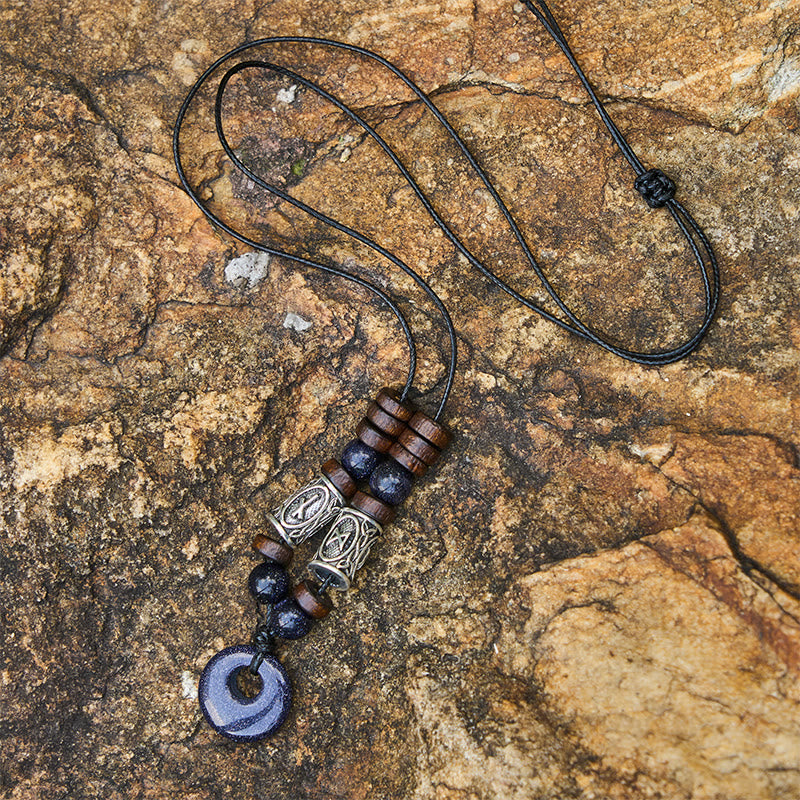 WorldNorse Wikinger-Halskette mit schillerndem Talisman und Perlen - Blauer Goldstein - image 10