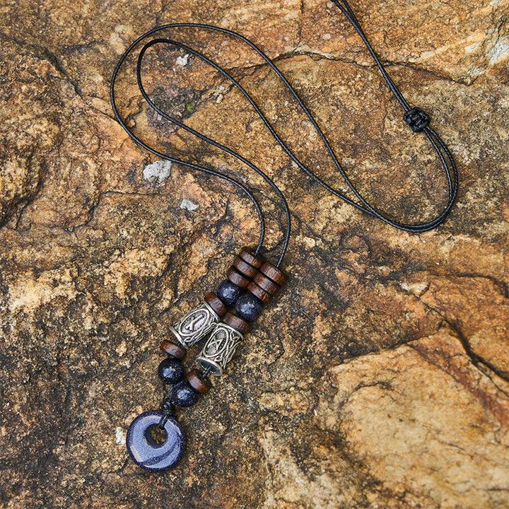 WorldNorse Wikinger-Halskette mit schillerndem Talisman und Perlen - Blauer Goldstein - image 10
