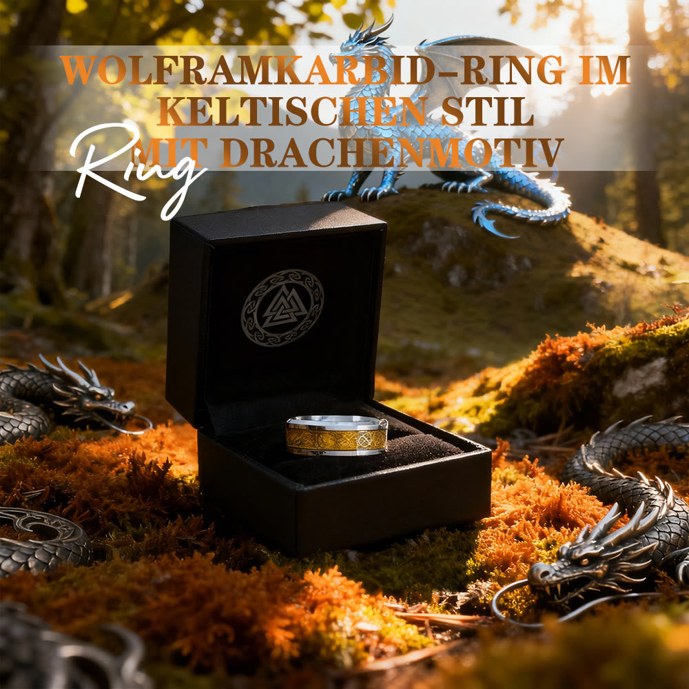 WorldNorse Keltischer Ring aus Wolframcarbid mit Drachenmotiv - image 2