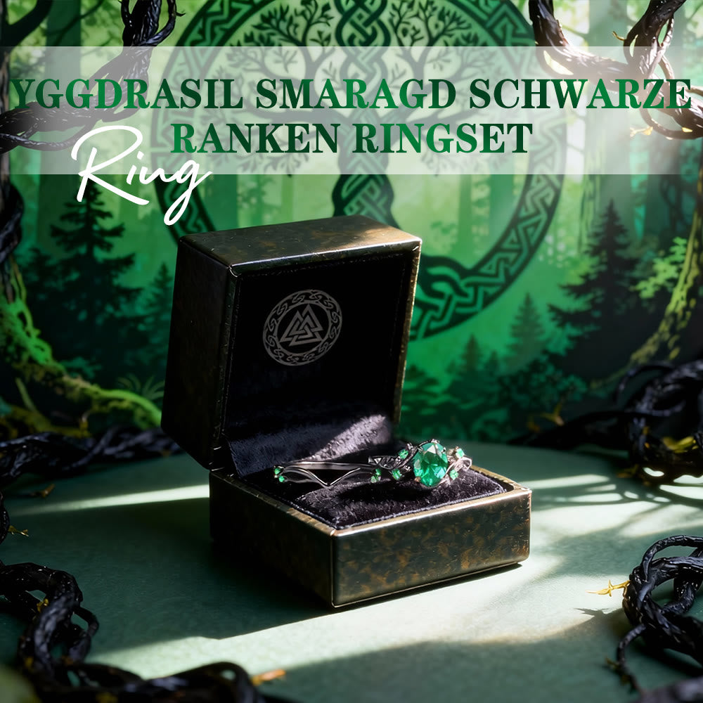 WorldNorse Yggdrasil Smaragd Schwarze Ranken Ring-Set - image 2