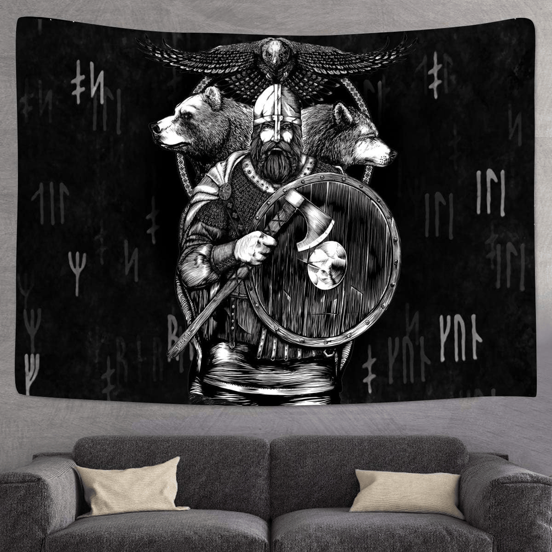 WorldNorse Wikinger Wächter Bär Wolf Raven Rune Wandteppich - image 3