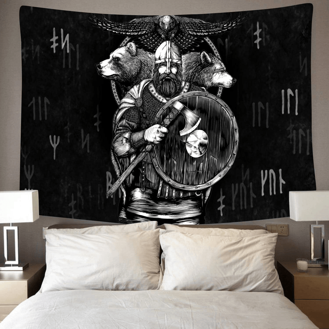 WorldNorse Wikinger Wächter Bär Wolf Raven Rune Wandteppich - image 2