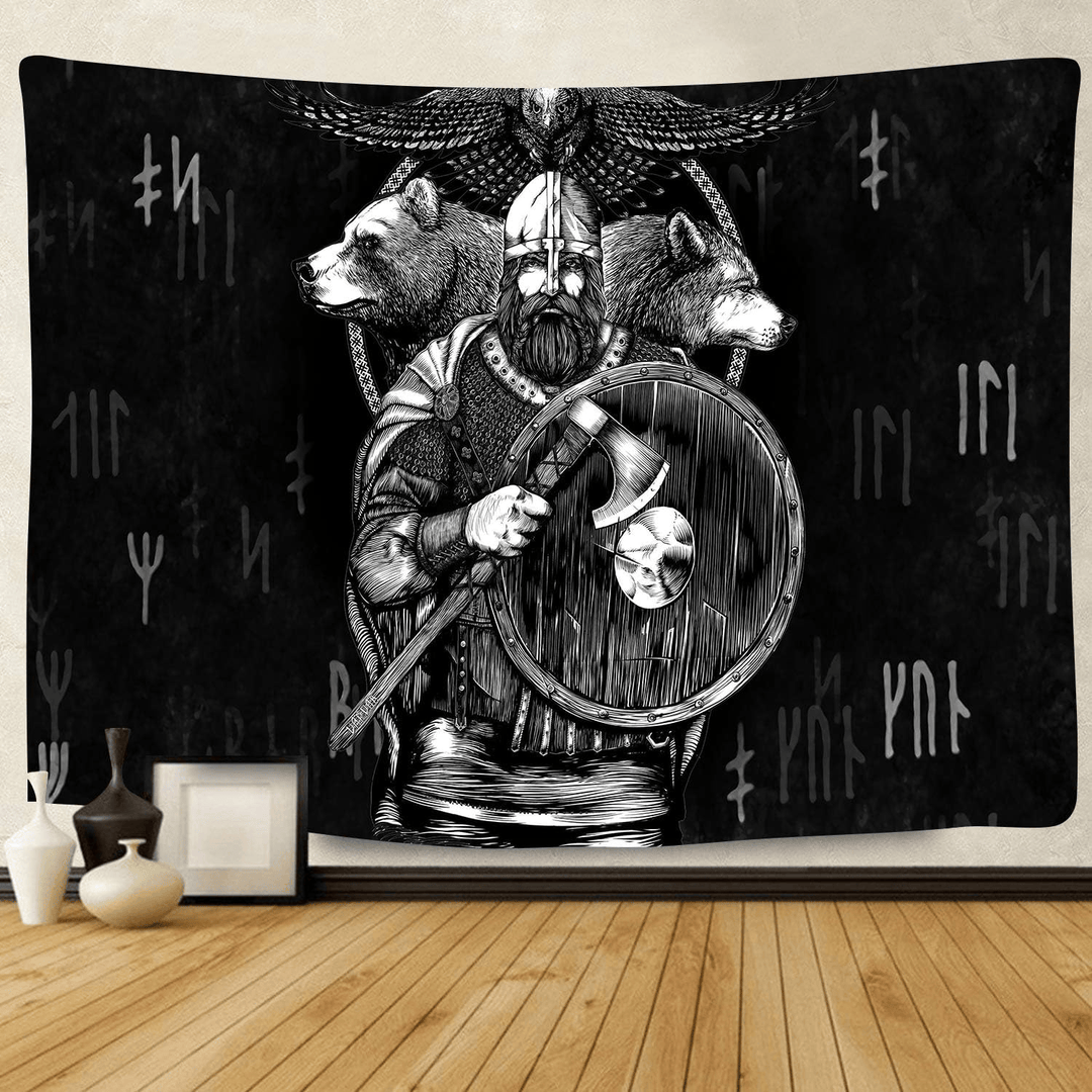 WorldNorse Wikinger Wächter Bär Wolf Raven Rune Wandteppich - Wikingerkrieger - 180 x 320 cm - image 0