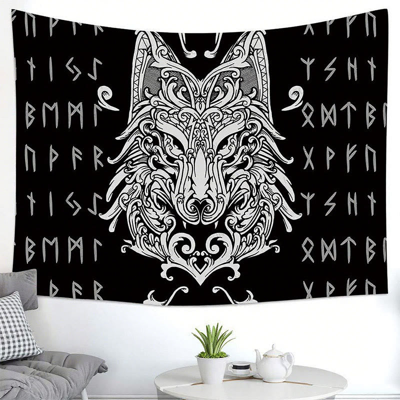 WorldNorse Wandteppich Nordisches Filigran- Wolf -Totem - image 1