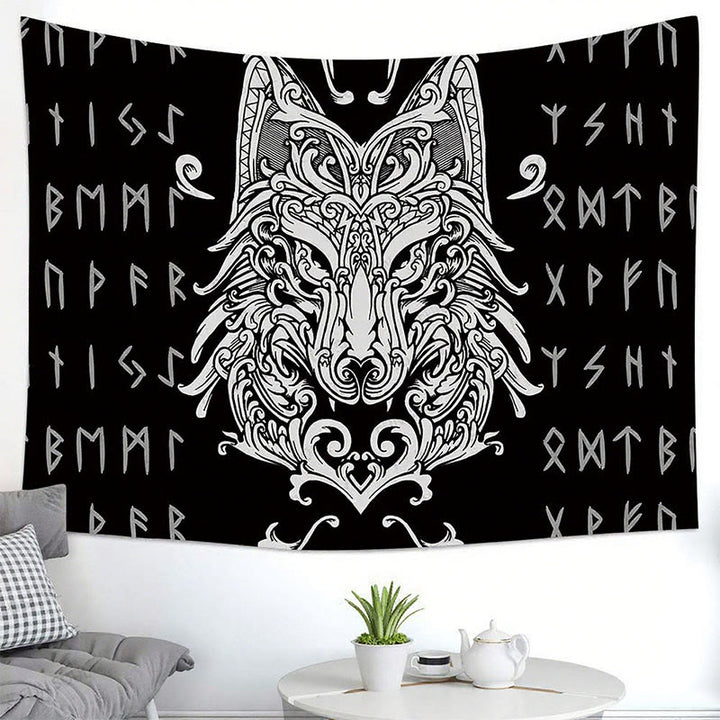 WorldNorse Wandteppich Nordisches Filigran- Wolf -Totem - image 1