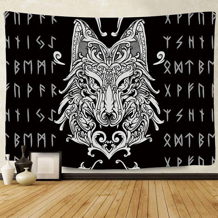 WorldNorse Wandteppich Nordisches Filigran- Wolf -Totem - Wölfe - 180 x 320 cm - image 0