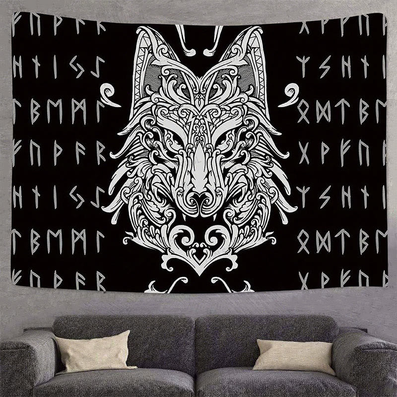 WorldNorse Wandteppich Nordisches Filigran- Wolf -Totem - image 3