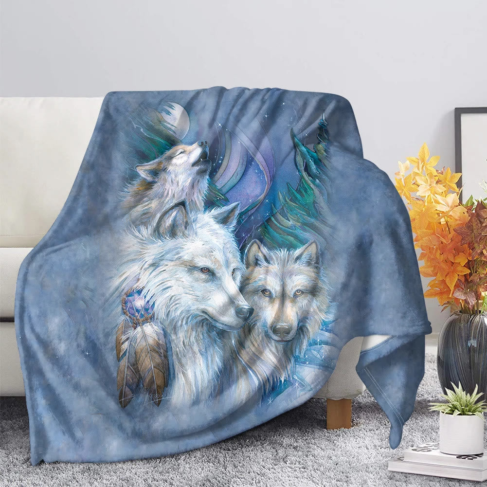 WorldNorse Wolf Traumfänger Monddecke - Weißer Wolf - 264 x 228 cm - image 0