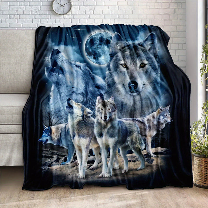WorldNorse Wolf Mondbeschienene Felsenklippen-Versammlungsdecke - Wölfe - 150 x 200 cm - image 0